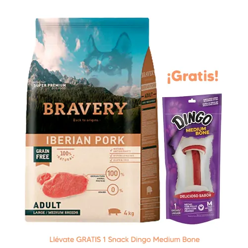 Bravery Perro Adulto Iberian Pork Large Medium Breeds 4Kg