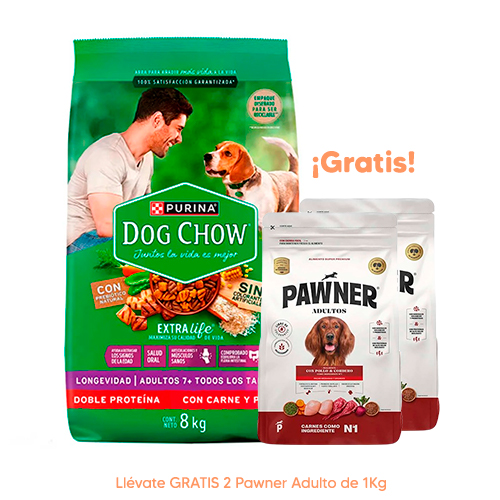 Dog Chow Pouch Adultos Cena de Carne 100Gr Dog Chow +7 años Todas las Razas Longevidad 8kg