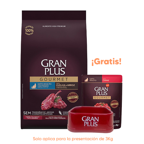 Pipeta Antipulgas para Gato Bravecto Plus Spot On 2.8 a 6.25Kg 250mg Gran Plus Gourmet Gato Adulto Castrado Cordero y Arroz 3kg
