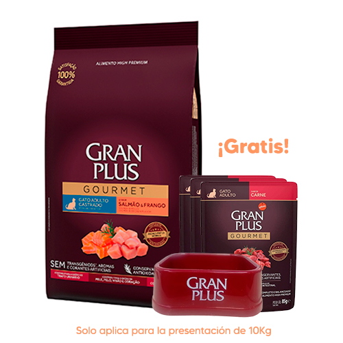 Pipeta Antipulgas para Gato Bravecto Plus Spot On 2.8 a 6.25Kg 250mg Gran Plus Gourmet Gato Adulto Castrado Salmón y Pollo 10kg