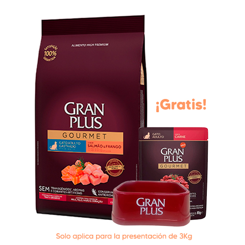 Pipeta Antipulgas para Gato Bravecto Plus Spot On 2.8 a 6.25Kg 250mg Gran Plus Gourmet Gato Adulto Castrado Salmón y Pollo 3kg