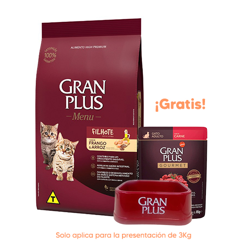 Pipeta Antipulgas para Gato Bravecto Plus Spot On 2.8 a 6.25Kg 250mg Gran Plus Menú Gatito Pollo y Arroz 3kg