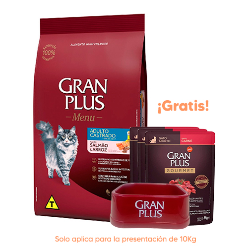 Pipeta Antipulgas para Gato Bravecto Plus Spot On 2.8 a 6.25Kg 250mg Gran Plus Menú Gato Adulto Castrado Salmón y Arroz 10kg