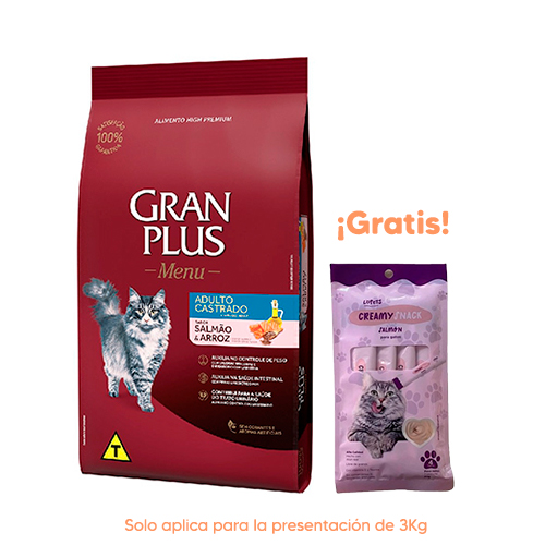 Gran Plus Menú Gato Adulto Castrado Salmón y Arroz de 3Kg