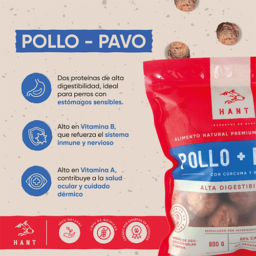 Hant comida congelada para perro de Pollo y Pavo 800Gr