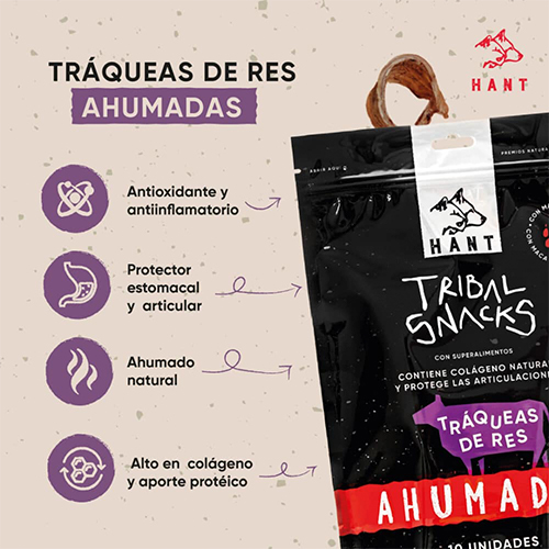 Hant Tribal Snacks para Perro Tráqueas de Res Ahumadas 10 Unidades