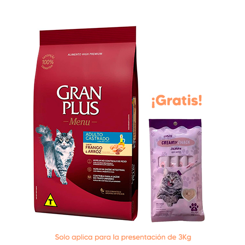Gran Plus Menú Gato Adulto Castrado Pollo y Arroz 3kg