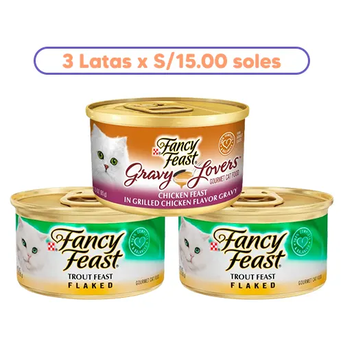 Promoción 3 Latas Fancy Feast Gato Adulto 85Gr de cualquier presentación