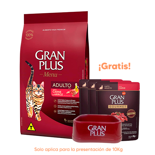 Pipeta Antipulgas para Gato Bravecto Plus Spot On 2.8 a 6.25Kg 250mg Gran Plus Menú Gato Adulto Carne y Arroz 10kg