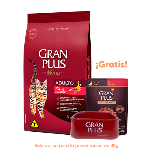 Pipeta Antipulgas para Gato Bravecto Plus Spot On 2.8 a 6.25Kg 250mg Gran Plus Menú Gato Adulto Carne y Arroz 3kg
