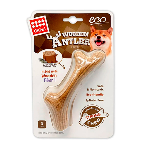 Gigwi Dog Chew Wooden Antler Con Madera Natural Y Material Sintetico S