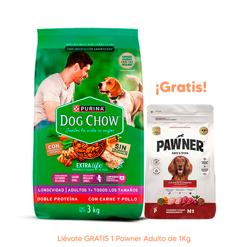 Dog Chow Pouch Adultos Cena de Carne 100Gr Dog Chow +7 años Todas las Razas Longevidad 3kg