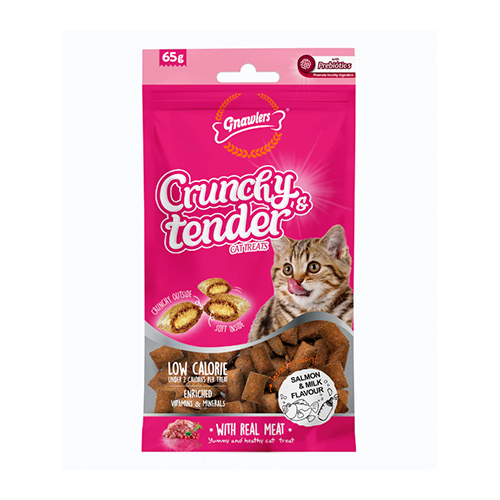 Gnawlers Snack Crunchy & Tender Cat Treats Salmón y Leche 65Gr