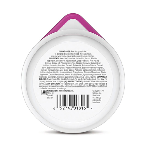 Hills Tray Adulto Small & Mini Res y Vegetales 99Gr