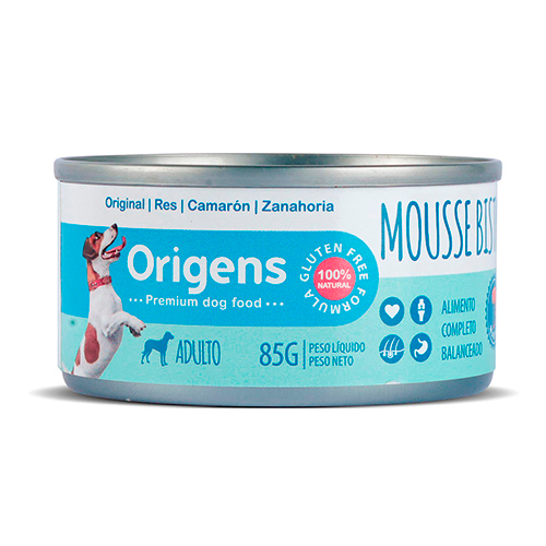 Origens Perro Lata Mousse Bistro Adulto Res, Camarón y Zanahoria 85Gr