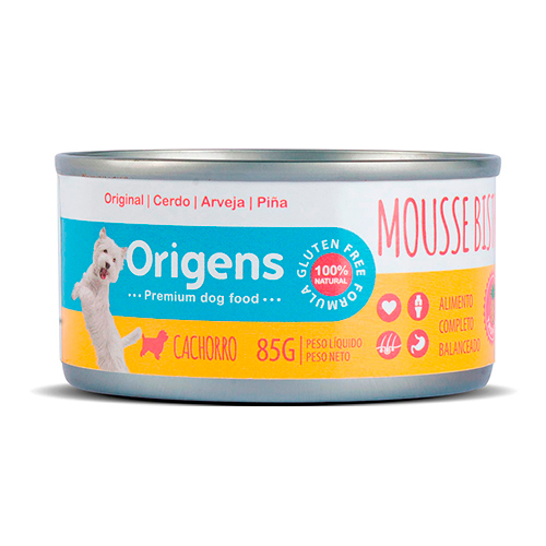 Origens Perro Lata Mousse Bistro Cachorro Cerdo, Arveja y Piña 85Gr
