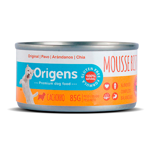 Origens Perro Lata Mousse Bistro Cachorro Pavo, Arándanos y Chía 85Gr