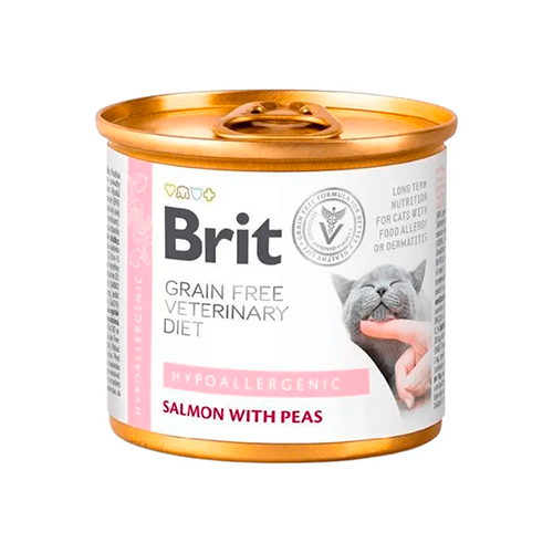 Brit Grain Free Vet Diets Lata Cat Hypoallergenic Salmón With Peas 200Gr