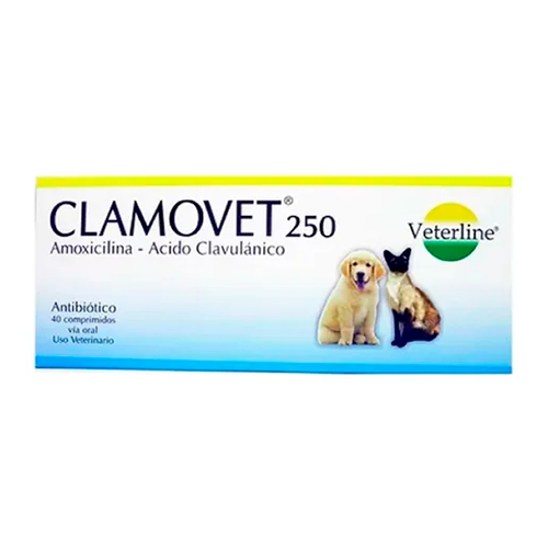 Clamovet Amoxicilina Antibiótico 250mg Caja 40 Tabletas