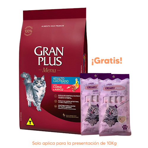 Gran Plus Menú Gato Adulto Castrado Carne y Arroz 10Kg