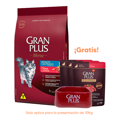 Gran Plus Menú Gato Adulto Castrado Carne y Arroz 10kg