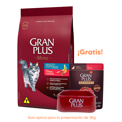 Gran Plus Menú Gato Adulto Castrado Carne y Arroz 3kg