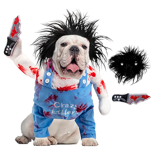 La Mascota de Keli Disfraz Crazy Killer 3 Piezas Ropa, Cuchillo y Peluca