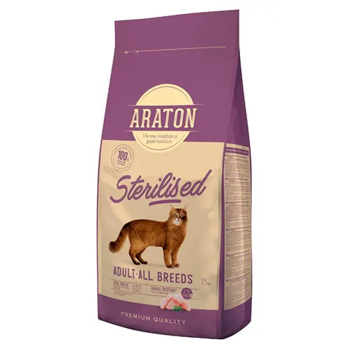 Araton Gato Adulto All Breeds Esterilizado Pollo, Pato y Pavo 15kg