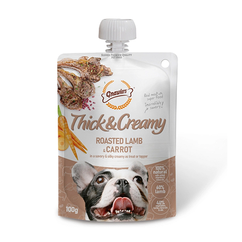 Gran Plus Menú Perro Cachorro Raza Mediana y Grande Carne y Arroz 3Kg Gnawlers Snack para Perro Thick & Creamy Cordero y Zanahoria 100Gr