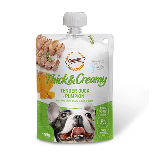 Gran Plus Menú Perro Cachorro Raza Mediana y Grande Carne y Arroz 3Kg Gnawlers Snack para Perro Thick & Creamy Pato y Calabaza 100Gr