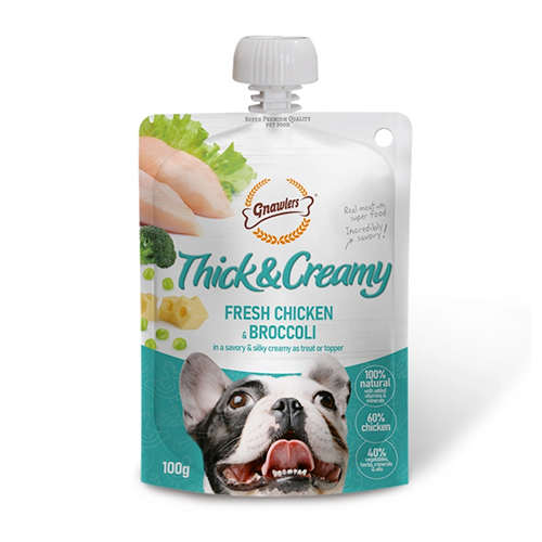 Gran Plus Menú Perro Cachorro Raza Mediana y Grande Carne y Arroz 3Kg Gnawlers Snack para Perro Thick & Creamy Pollo y Brócoli 100Gr