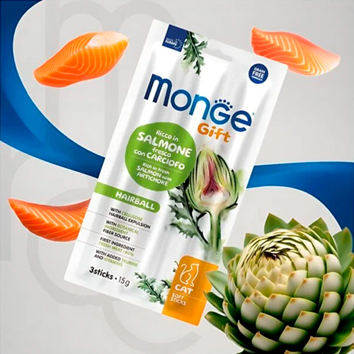 Monge Gift Soft Sticks Hairball Cat Salmón & Alcachofa 15Gr Monge Gift Soft Sticks Hairball Cat Salmón & Alcachofa 15Gr