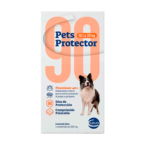 Pets Protector 90 Antipulgas Perro Fluralaner 10.1 a 20Kg 500mg 1 Tableta