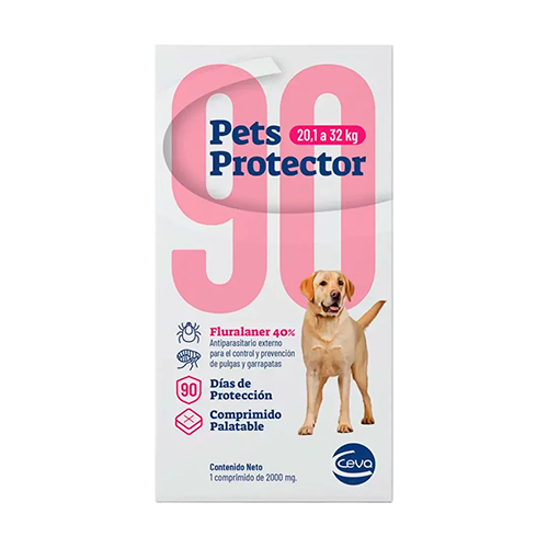 Pets Protector 90 Antipulgas Perro Fluralaner 20.1 a 32Kg 800mg 1 Tableta
