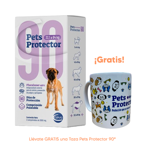 Pets Protector 90 Antipulgas Perro Fluralaner 32.1 a 64Kg 800mg 2 Tabletas