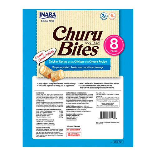 Churu Bites Snack para Perro Pollo con Queso 8 Unidades