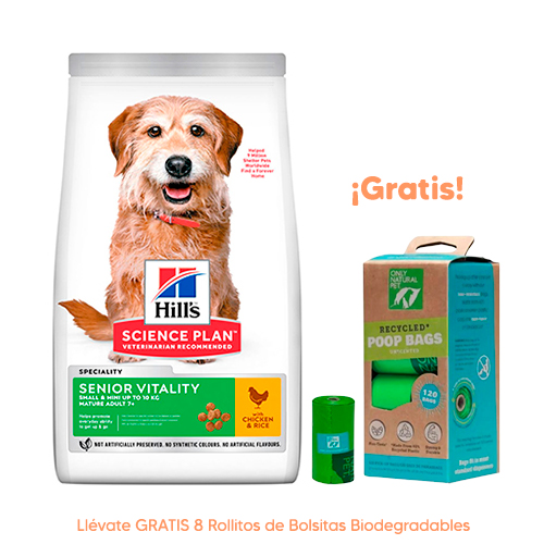 Hills SD Canine Adulto 1-6 Small Bites Cordero y Arroz 2Kg Hills SD Canine Adulto +7 Senior Vitality Small & Mini Pollo 1.6Kg