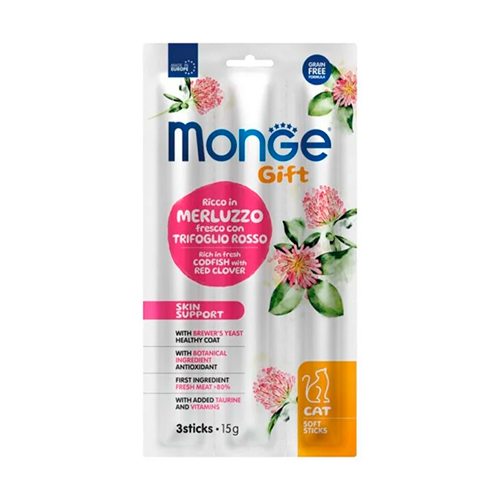 Monge Gift Soft Sticks Cat Bacalao y Trebol Rojo 15Gr