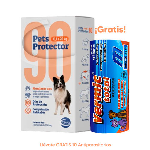 Pets Protector 90 Antipulgas Perro Fluralaner 10.1 a 20Kg 500mg 1 Tableta