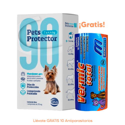 Pets Protector 90 Antipulgas Perro Fluralaner 2 a 4.4Kg 110mg 1 Tableta