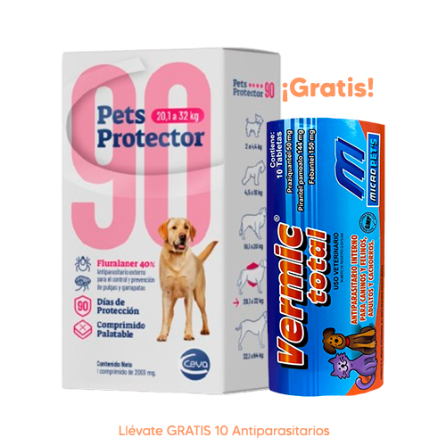 Pets Protector 90 Antipulgas Perro Fluralaner 20.1 a 32Kg 800mg 1 Tableta
