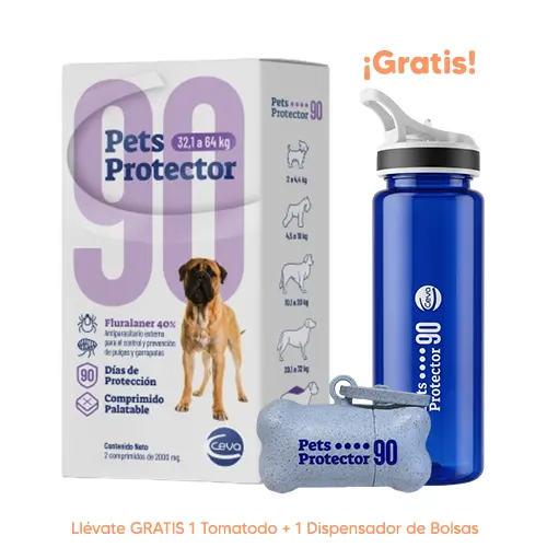 Pets Protector 90 Antipulgas Perro Fluralaner 32.1 a 64Kg 800mg 2 Tabletas