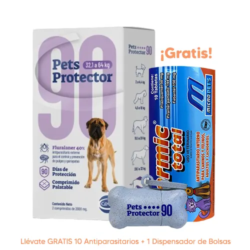 Pets Protector 90 Antipulgas Perro Fluralaner 32.1 a 64Kg 800mg 2 Tabletas
