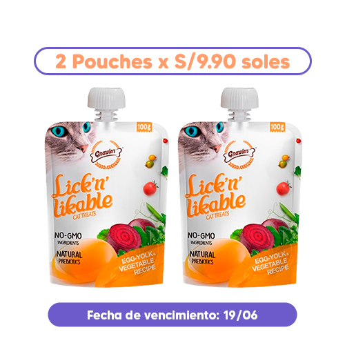 Liquidación Gnawlers Snack para Gato Lick' N' Likable Yema de Huevo y Vegetales 100Gr