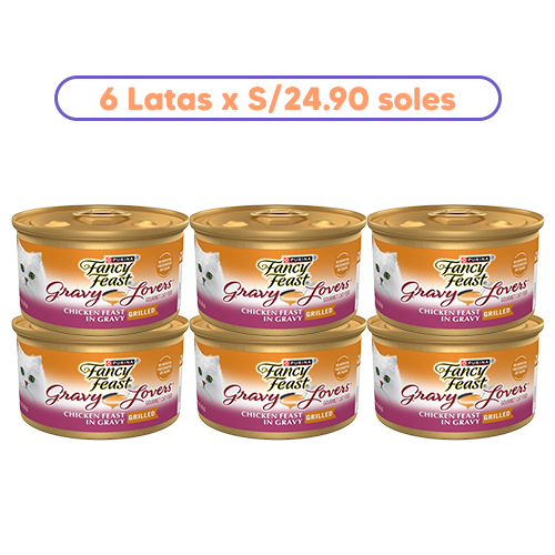Promoción 6 Latas Fancy Feast Lata Gato Gravy Lovers Pollo en Salsa y otros 85Gr