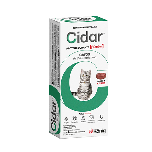 Cidar Antipulgas Gato Tableta 1.5 a 3Kg 1 Tableta