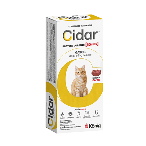 Cidar Antipulgas Gato Tableta 3.1 a 6Kg 1 Tableta