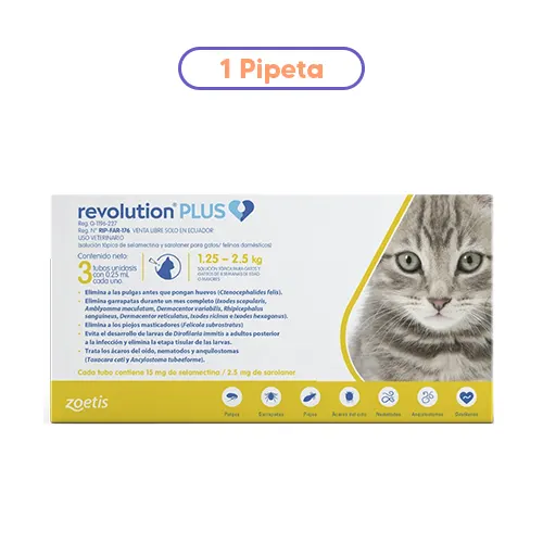 Pipeta Antipulgas para Gato Revolution Plus de 1.25 a 2.5Kg x 1 Dosis Zoetis