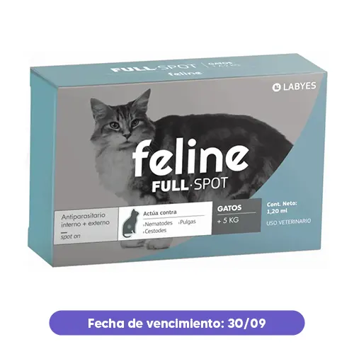 Liquidación Labyes Feline Full Spot Pipeta Antipulgas y Antiparasitario Interno y Externo +5Kg