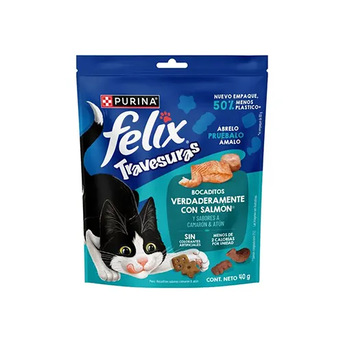 Felix Snacks Travesuras Ocean Camaron/Salmon/Atun Mix 40gr